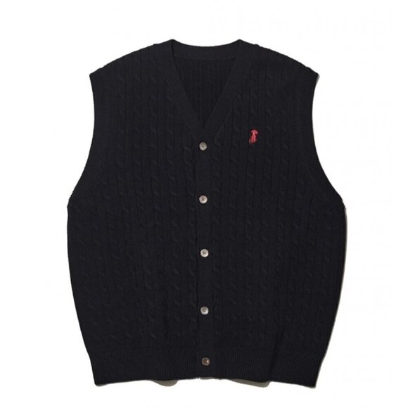 TakeEasy Men's Size Medium Black Raccu Cable Knit Button Up Korean Brand Vest - Picture 3 of 13
